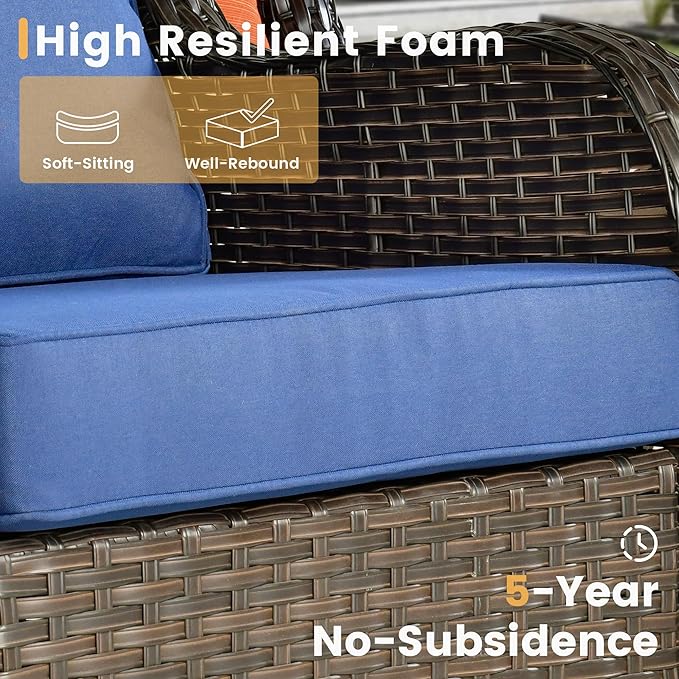 HOOOWOOO Patio Furniture Set,7 Piece Outdoor Furniture Set,Wicker Patio Conversation Couch Chairs Ottoman Set,Navy Blue