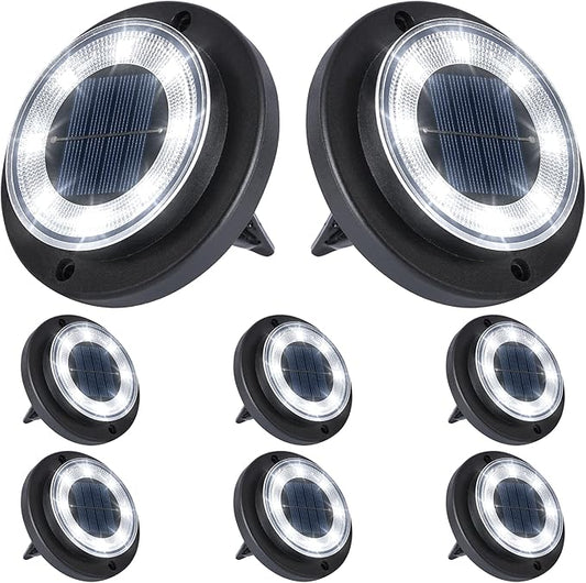 Flacchi Solar Lights Outdoor - Solar Powered Ground Lights Outdoor Solar Disk Light Waterproof Landscape Light for Patio Yard Pathway Walkway Driveway (Cool White, 8 Pack)
