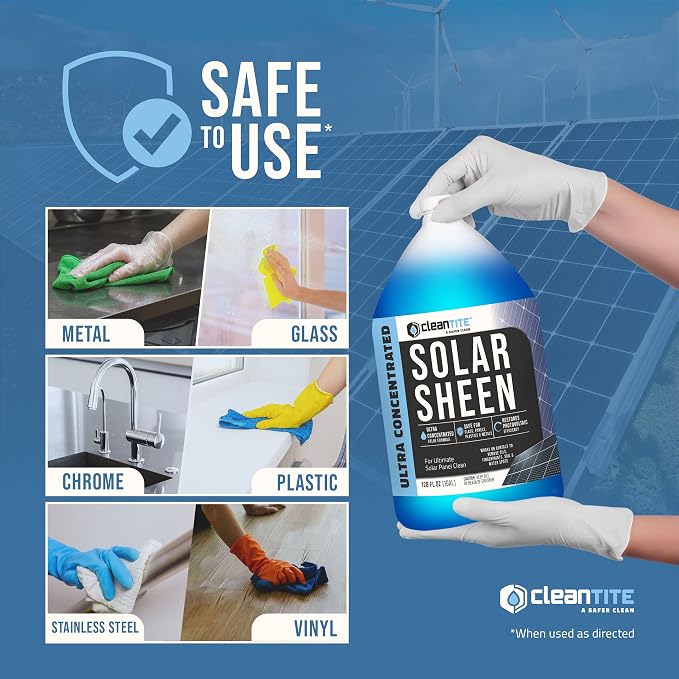 Solar Panel Cleaner 1 Gallon (Makes 512 G) - Super Concentrated Cleaning Solution for Glass, Metal, Wood & Plastic - Remove Oil, Fingerprint & Water Spots - Multipurpose Solar Panel Cleaning - Image 6
