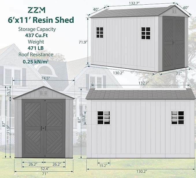 ZZM Outdoor Storage Shed 6x11 Ft, All-Weather Resistant Resin Garden Sheds & Outdoor Storage Clearance with Floor and Windows, Double-Layer Plastic Tool Shed for Backyard, Patio & Lawn (Gray) - Image 3