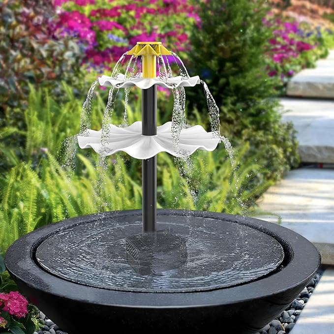 Lewisia Battery Backup Solar Fountain Pump with LED Light 3-Tier Bird Bath Water Pump Garden Backyard Pond Pool Outdoor Decoration 6W