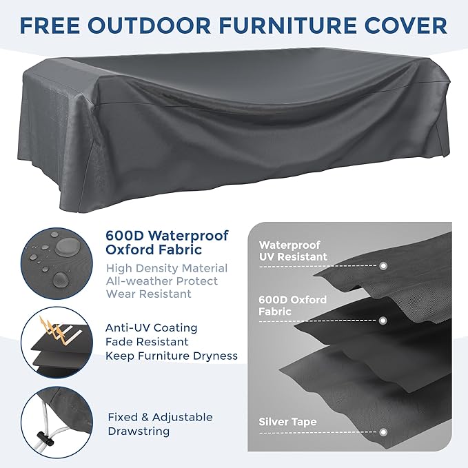 Patio Furniture Set, 7 Pieces Outdoor Sectional Sofa, PE Wicker Backyard Conversation Set with Waterproof Cover & Coffee Table, Modular Outdoor Couch for Garden, Poolside (Brown/Grey Cushions)