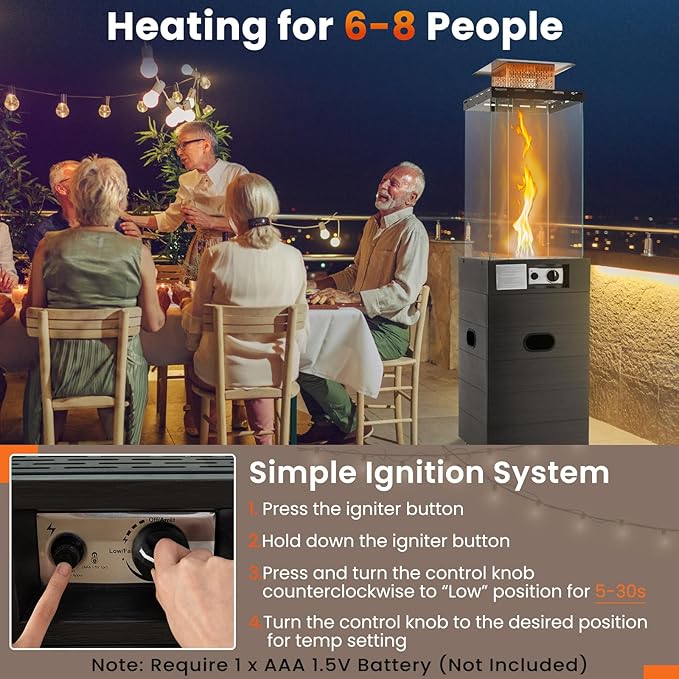 Tangkula Outdoor Heater, 40,000 BTU Propane Patio Heater with Tempered Glass Tube, Stainless Steel Burner, Wheels and Cover, Patio Heater for Outdoor Use, Porch, Backyard (Black)