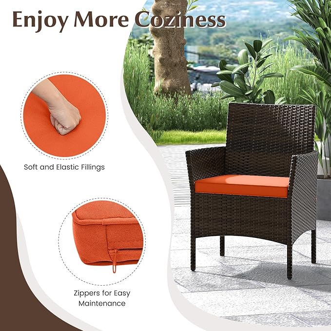 KOTEK 8 Piece Patio Furniture Set, Outdoor Rattan Conversation Set with Loveseat, Wicker Chairs, Tempered Glass Coffee Table, Wicker Patio Set for Backyard, Porch (Orange)