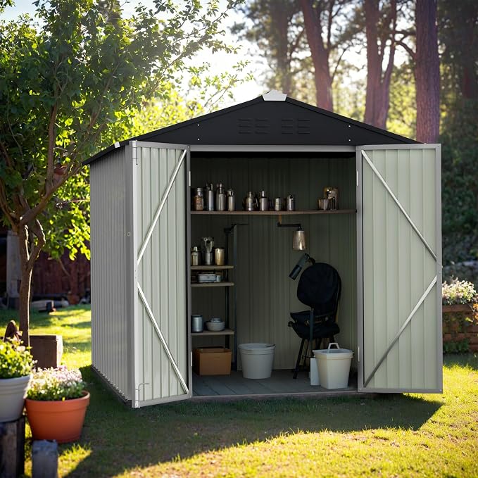 GUNJI 6 x 4 FT Shed Outdoor Storage Shed Metal Garden Shed with Lockable Door Outside Waterproof Tool Shed for Backyard, Patio, Lawn (White) - Image 6