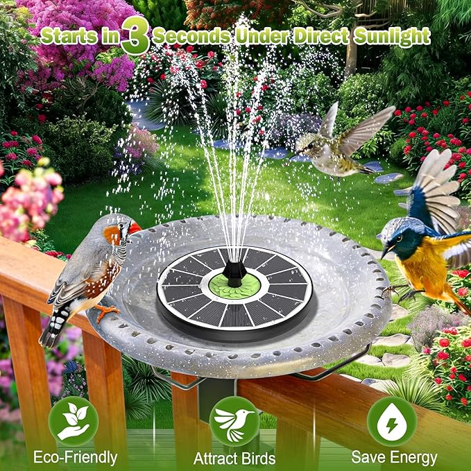 SZMP Upgraded 3.5W Full Glass Panel Solar Fountain for Bird Bath, Floating No-Installation Solar Powered Water Fountain Pump with 7 Nozzles, for Garden, Pond Decor (White)
