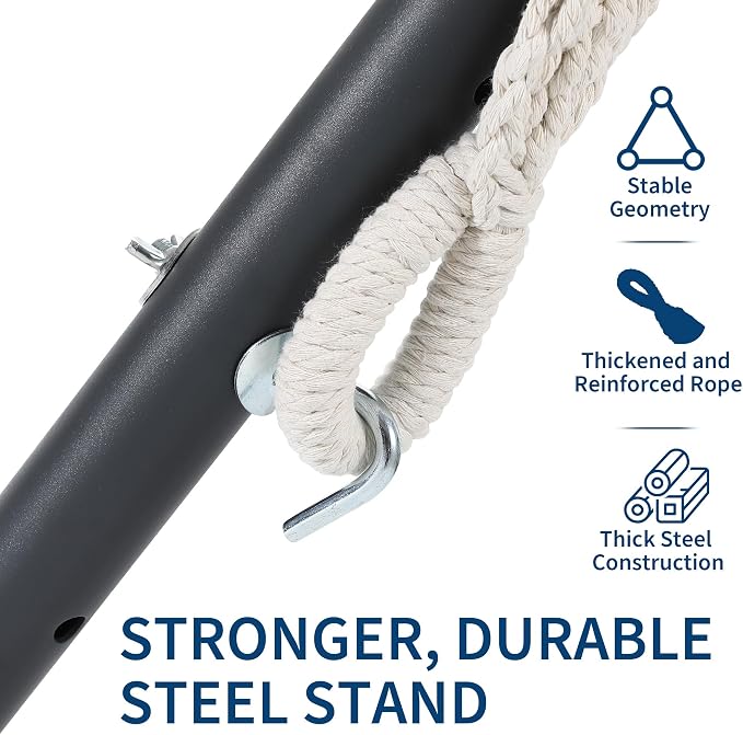 Double Hammock with Steel Stand - 2 Person Hammock Bed Indoor Outdoor, Brazilian-Style, with Carry Bag, 450lb Capacity, Portable & Easy Assembly, Tropical - Image 3