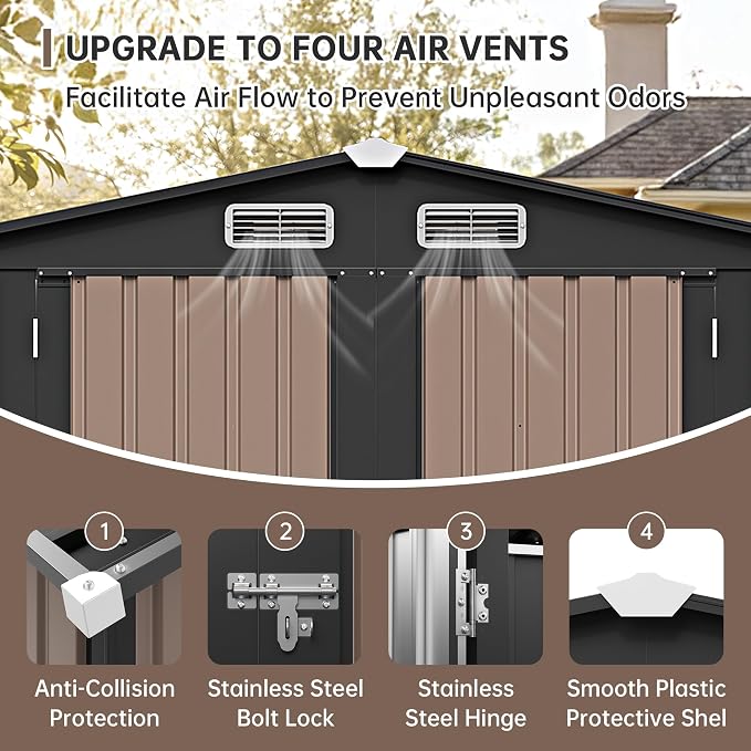 Metal Storage Shed & Outdoor Storage, Outdoor Steel Storages Shed with Sloping Roof, Utility and Tool Garden Sheds for Backyard Patio Lawn - Image 4