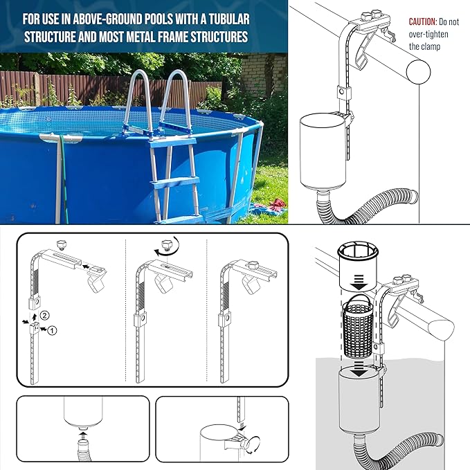 U.S. Pool Supply Pool Skimmer - Above Ground Pool Skimmer, Floating Surface Skimmer, 5 Adapters, Pool Accessories - Clean Dirt Basket, Wall Mount, Attach to Inflatable Collars, Tubular, Metal Frames - Image 5