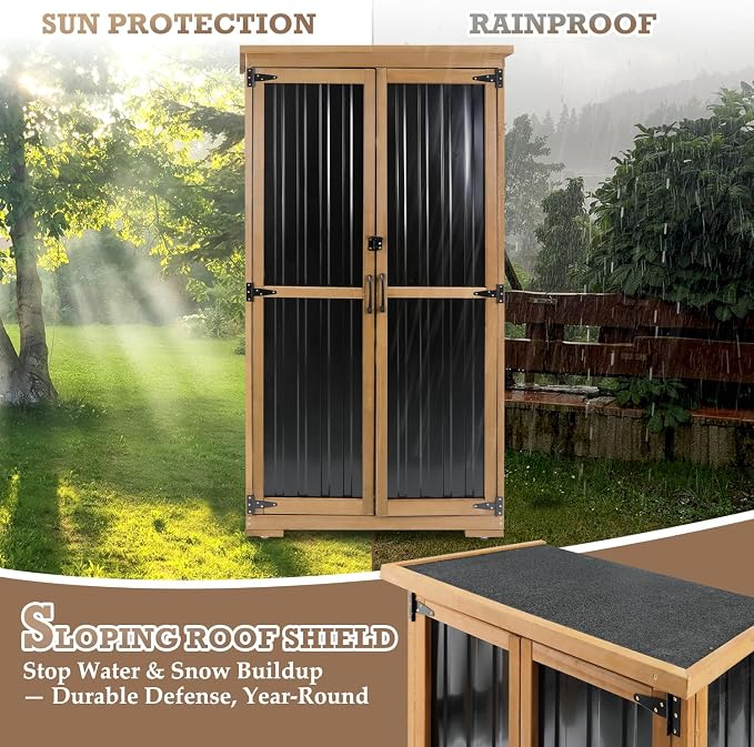 Outdoor Storage Cabinet Waterproof with Shelves, Small Storage Shed, Vertical Tall Patio Backyard Garden Storage Cabinet Tool Organizer for Outside - Image 6