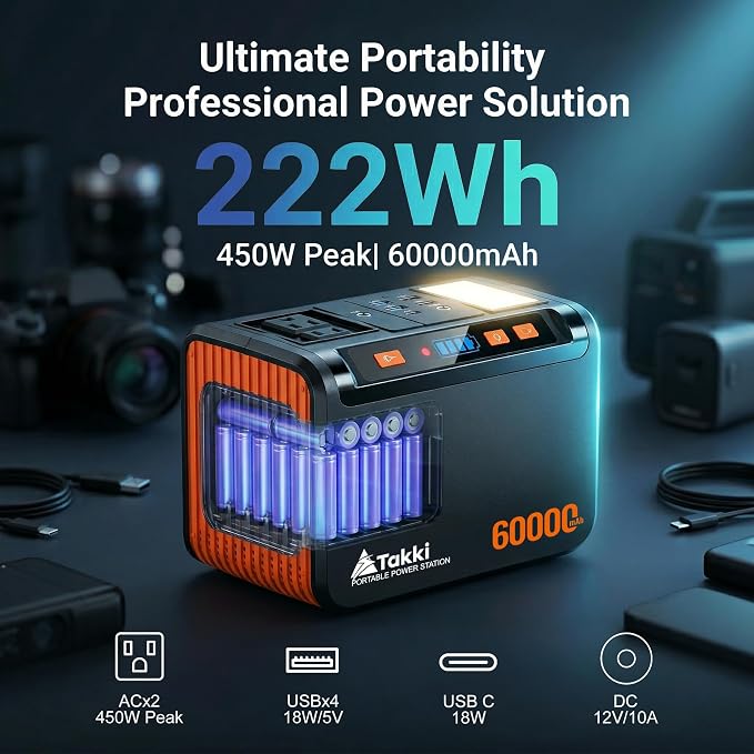Takki Solar Generator 250W Portable Power Station with 40W Solar Panels 222Wh Pure Sine Wave Camping Lithium Battery Power Pack with AC 110V Outlet for Camping CPAP Home Use Emergency Outdoor - Image 2