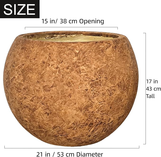 17 H x 21" Dia (15" Pot Opening) Round Fiberstone Planter with Drainage Hole, Indoor/Outdoor Large Plant Pot for Home Patio Garden, Ideal for Large Plants -Camel