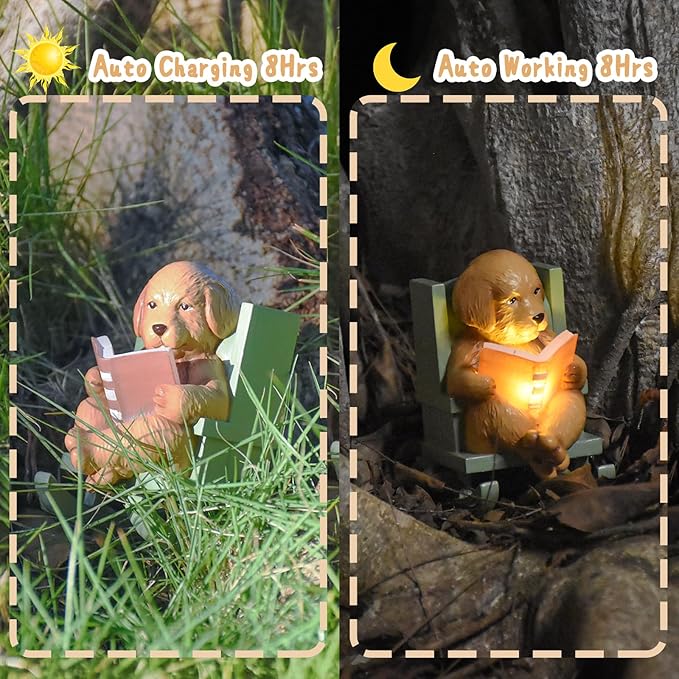 Solar Garden Statues Dog Statues Fairy Garden Accessories Outdoor Resin Dog Figurine Miniature Golden Retriever Statue with Lights for Outside Porch Patio Decor 3 * 2 * 3.5 In Gardening Gifts