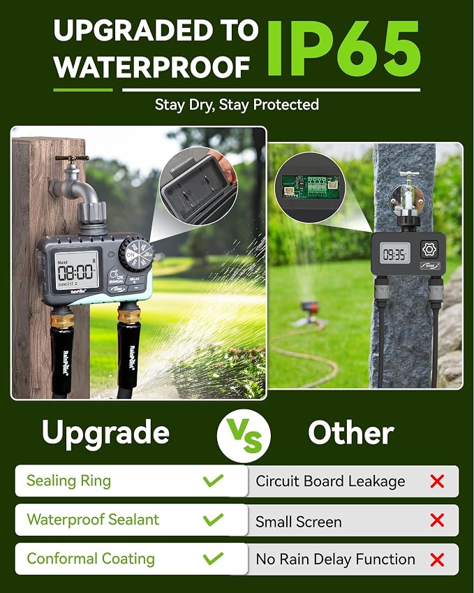 RAINPOINT Water Timer for Garden Hose - 2 Zone Sprinkler Timer with Rain Delay/Manual Watering/Automatic Irrigation for Yard Lawn - Image 3