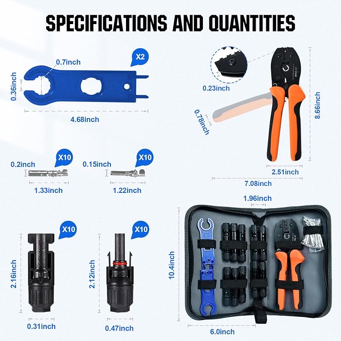 ECO-WORTHY Solar Crimper Tool Kit 13 PCS Solar Tools - a Crimper, 10 Pairs of Solar Connectors, 2 Pairs of Solar Connector Spanner Wrench for Solar Panel Cable Assembly and Installation - Image 5