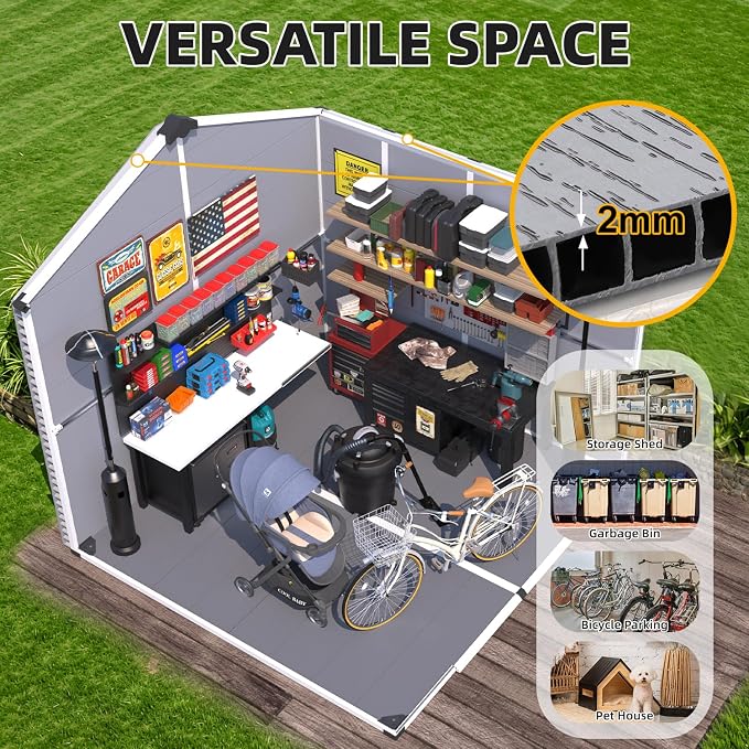 MELLCOM 8 x 8 FT Resin Outdoor Storage Shed with Floor, Storage Tool Shed with Windows and Lockable Door, Resin Garden Shed for Lawnmower, Bike, Pool Supply - Image 3