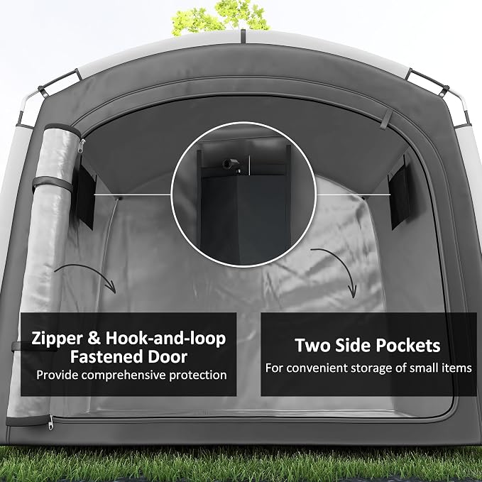 Outsunny Bike Storage Tent, Portable Bicycle Storage Shed, Waterproof Outdoor Bike Cover with 210D Oxford Fabric and Carry Bag for 3-4 Bikes, Lawn Mower, Garden Tools, Dark Gray - Image 5