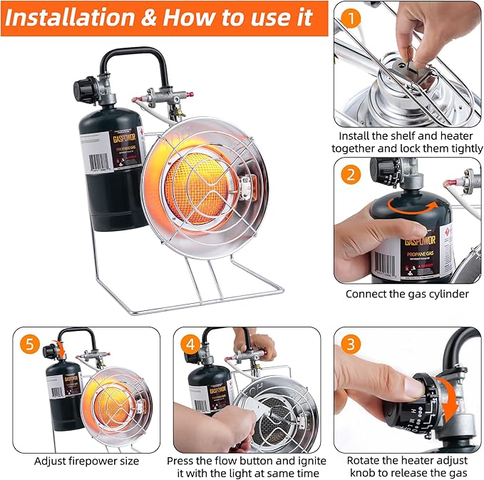 Multi-Purpose Portable Heater, 18,000 BTU Outdoor Heater with 8.8 ft Hose and USB Rechargeable Lighter for Patio, Camping, Hunting, and Fishing