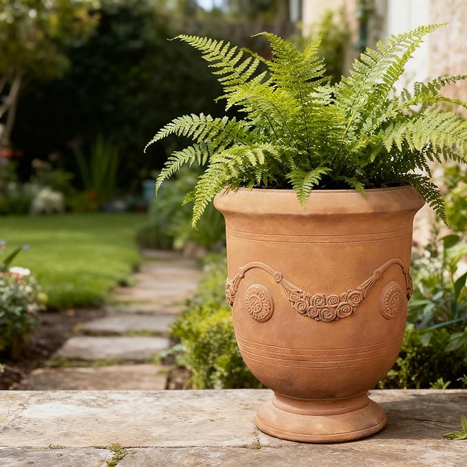 Planters for Indoor & Outdoor Plants, 16.5 Inch Large Magnesium Oxide Urn Planter with Drainage Hole, Decorative Unique Garden Plant Pots for Front Porch & Home Decor, Rust Color