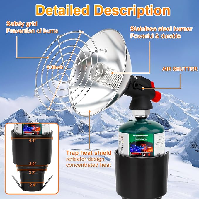 Golf Cart Heater, Portable Propane Heater with Cup Holder Fits Most Golf Cart Accessories Car, Safe Camping Tent Heaters Cordless with Electronic Ignition, Control Valve, Winter outdoor Heating Helper