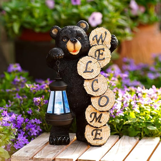 Qeeman Solar Bear for Garden Decor: Weatherproof Resin Statues with Lantern for Outdoor Outside Yard Pathway Patio Porch Balcony Decorations - Gifts for Mom Grandma Bear Lovers