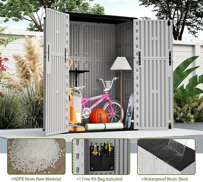 ZZM 57 Cu.ft Outdoor Storage Cabinet with One Tool Kit, Horizontal Storage Shed for Garage, Bike, Garbage Cans, Garden Accessories - Image 6