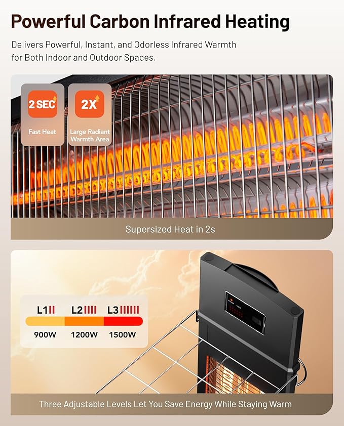 DR. INFRARED HEATER Portable Infrared Indoor and Outdoor Space Heater for Patio, Garage, Commercial & Residential With Remote Control, Space Heater (Freestanding/Ceiling/Mounting), Black