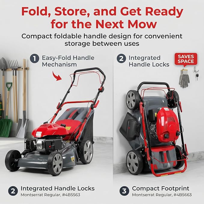 173cc Gas Lawn Mower, Self-Propelled Rear Wheel Drive, Adjustable 3-Speed Settings, 20" Cutting Width, 60L Grass Catcher, Ideal for Large Lawns, Easy Start & Efficient Grass Collect Red - Image 8