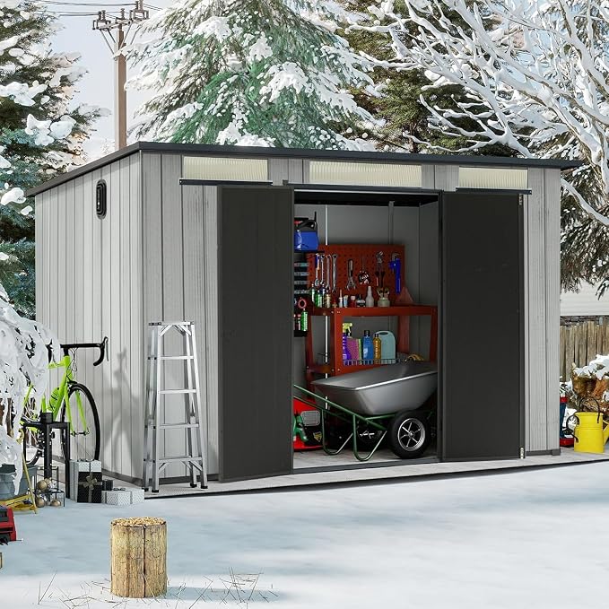 Domi 6.2X11FT Resin Outdoor Storage Shed, Plastic Garden Shed with Carpet, All Weather Outside Storage Building for Lawn Mower, Tools, Bike, Backyard - Image 8