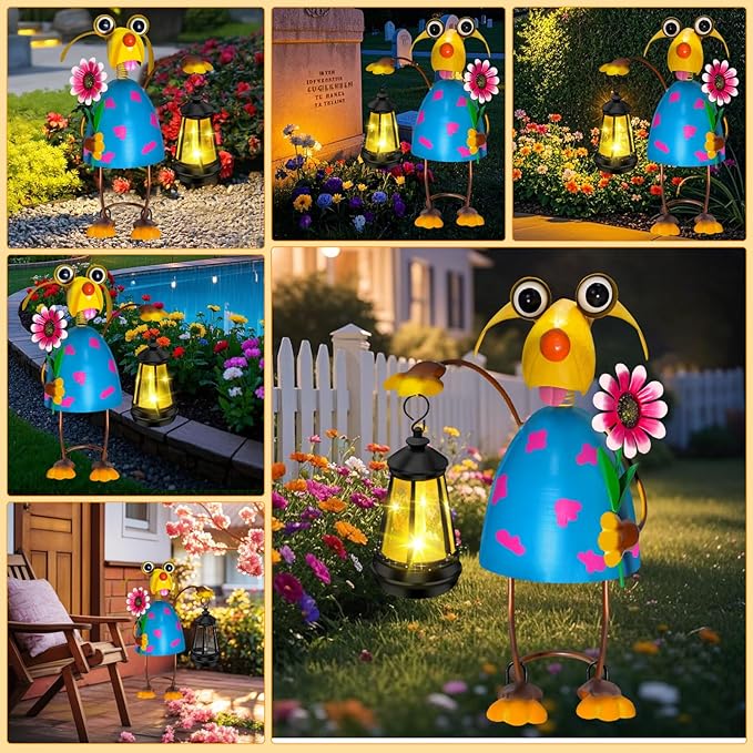 Solar Garden Statue with Lantern,Outdoor Waterproof Dog Decor for Home Patio Yard Lawn, Dog Lover Gifts for Women Mom Grandma