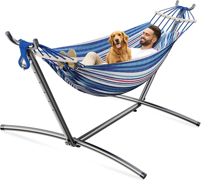 ANAGOO Double Hammock, Heavy Duty Portable, 500 lb Weight Capacity, Perfect for Both Indoors and Outdoors, 2 Person Hammock with Carrying Bag, Fine Blue by ANAGOO