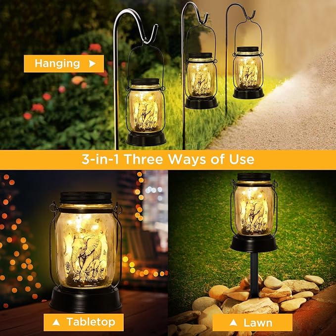 kyoryuger Elephant Gifts for Women/Men Elephant Lovers Solar Lantern Mom Birthday, Mothers Day, Solar Garden Decoration Outside for Yard, Patio,Backyard,Porch, Torches