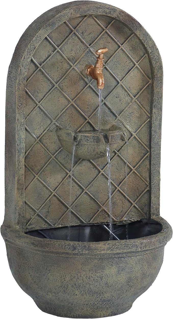 Sunnydaze 26" Outdoor Wall Water Fountain with Pump and Panel - Florentine Stone - Messina - Solar-Powered