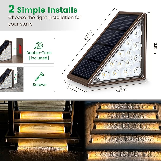 Solar Step Lights - 8 Pack Waterproof IP67, Outdoor Deck & Staircase Lights (Warm Brown)