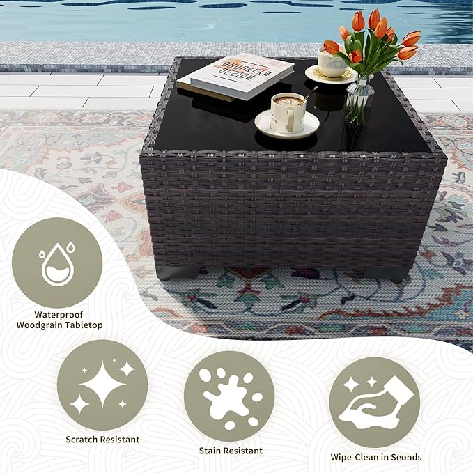 Gotland 6 Pieces Patio Furniture Set with 1 Coffee Table, 5 Seater Rattan Outdoor Sectional with Wide Armrests 29.5'' High Backrest Thick Cushions, Conversation Sets for Deck Garden Greenblue