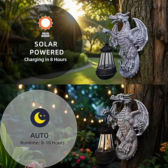 Dragon Tree Hugger Garden Decor Solar Dragon Lamp Lantern Statues Lawn Ornaments for Outside Patio Balcony Yard Unique Housewarming Gifts