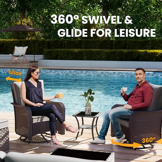 12 Pieces Outdoor Patio Furniture Set,Outdoor Sectional Furniture All Weather PE Rattan Wicker Patio Conversation Set with Coffee Table,Swivel Rocking Chairs Set,Grey