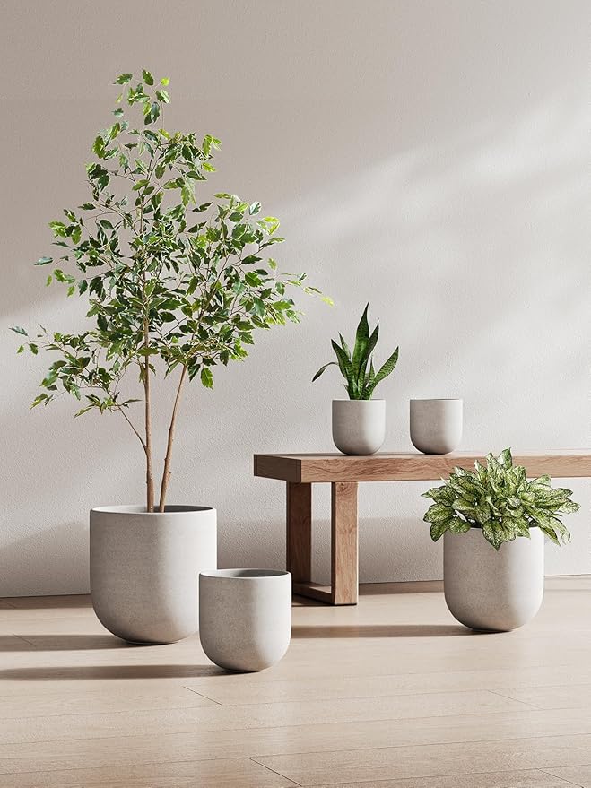 LE TAUCI 6 Inch Plant Pot, Ceramic Pot with Drainage Hole & Rubber Plug, Indoor Planter for Herbs & Small Houseplants, Cylinder Planter for Home Office, Neutral Gray