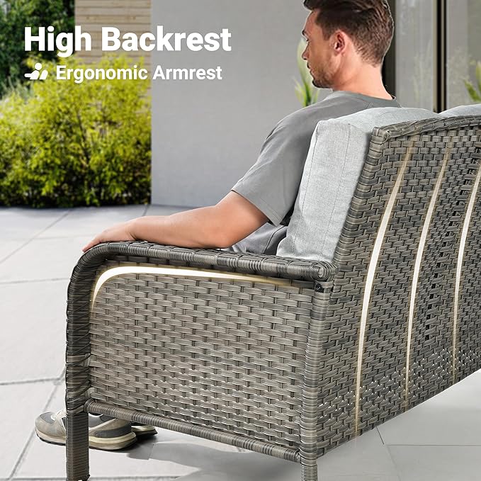 ovios 4-Piece Patio Furniture Set, Outdoor Wicker Sofa with Chairs Coffee Table, High Back Rattan Couch Loveseat with Comfy Cushions for Porch Yard Deck, Grey