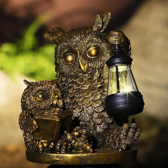 Owl Solar Powered Outdoor Garden Statue, Resin Statue with Solar Light Lantern, Decorative Lawn, Yard Outdoor Owl Decoration. Unique Home Decoration, Gifts for Women Mom,on Mother's Day