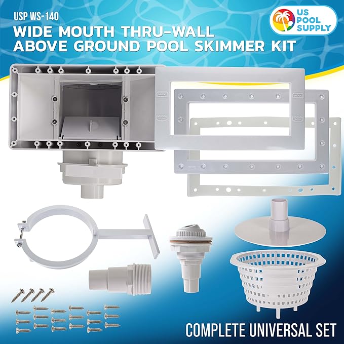 U.S. Pool Supply Wide Mouth Thru-Wall Above Ground Pool Skimmer Kit - ABS Construction, Complete Universal Set, Return Fitting, Vacuum Plate, Leaf Basket - Replacement Compatible with SP1091WM Skimmer - Image 2