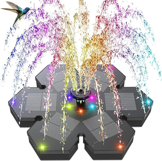 Solar Fountain Snowflake Style, 2025 Upgrade 3.5W Solar Bird Bath Fountains, Solar Powered Water Fountain with 2000mAh Battery, LED Lights, 7 Nozzles for Hummingbird, Garden, Pool, and Pond