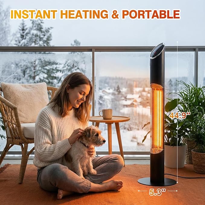 Freestanding Outdoot Electric Heater, Infrared Patio Heater for Outdoor/Indoor Use, 1500W garage heater electric, BLACK