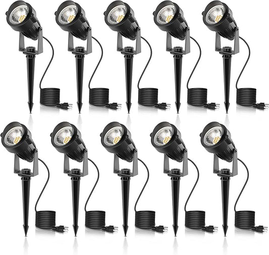 L LOHAS LED 5W Dusk to Dawn Outdoor Lighting, Auto On/Off 3000K Landscape Outdoor Spotlight, IP66 Waterproof Plug in Spot Lights for Yard, Garden, House, Pathway, Plant, UL Listed (10 Pack)