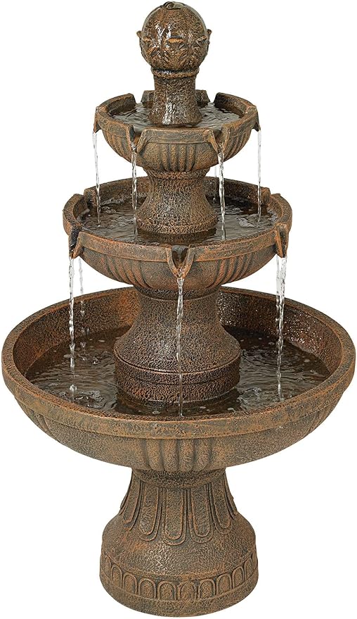 Ravenna 43" High Large Italian Indoor Outdoor Decor Faux Stone Floor Fountain Standing Waterfall 3-Tier Basin Tall Water Feature for Outside Garden Patio Yard Backyard Porch Deck - John Timberland