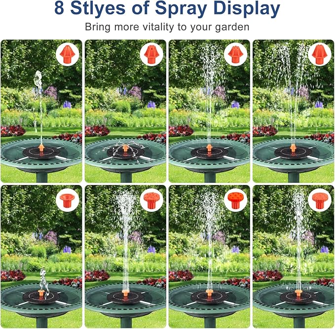 3.5W Solar Fountain, Upgrade Solar Water Fountain Pump Outdoor,Solar Bird Bath Fountains with 4 Fixed Rods & 8 Orange Nozzles for Bird Bath, Garden, Pond, Pool