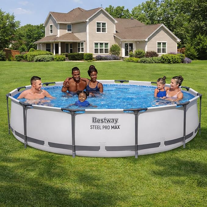Bestway Steel Pro MAX 12' x 30" Above Ground Pool, Round Metal Frame Outdoor Swimming Pool Set with Filter Pump & Type III A/C Cartridge, Gray - Image 2