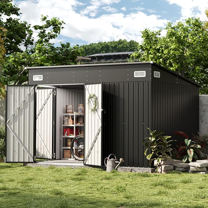 Aoxun 9.4' x 7.3' Shed 360 CU.FT Outdoor Waterproof Storage Shed with Triple Lockable Door Garden Metal Tool Shed for Outside - Image 7