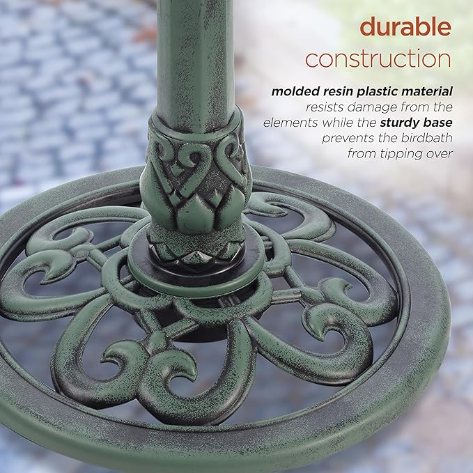 Alpine Corporation 40" Tall Outdoor 3 Tier Pedestal Water Fountain with Vintage Birdbath Accent, Garden Decor, Green