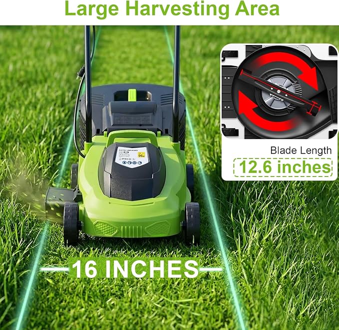 ‌FDW 13-Inch Electric Corded Push Lawn Mower - 12 Amp Motor, 3-Position Height Adjustment, Dethatcher Function & Grass Collection Box - Image 2
